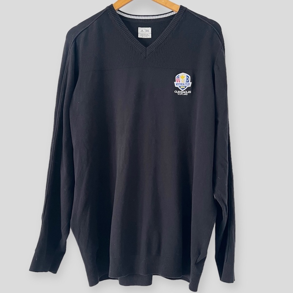 adidas Ryder Cup 2014 Gleneagle Sweater Mens XL Black V-Neck Long Sleeve Golf